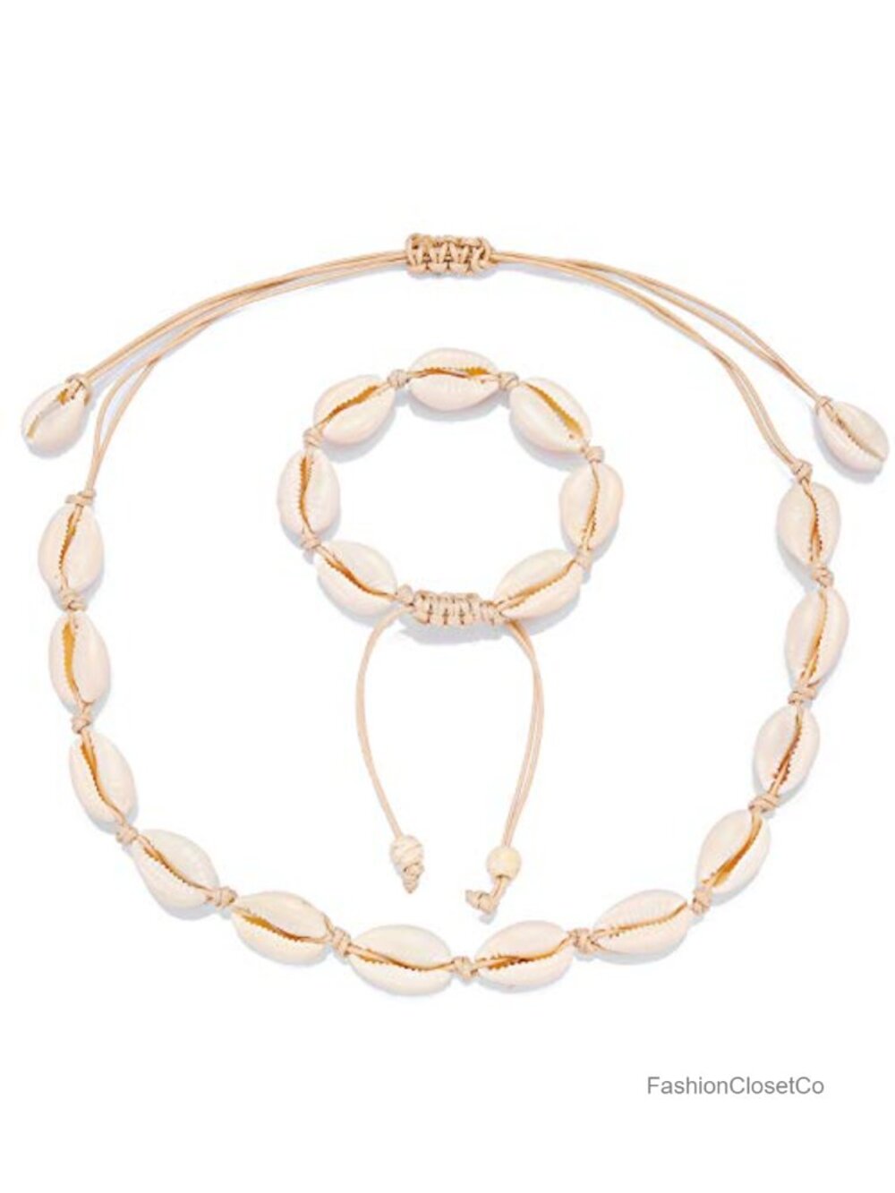 Handmade Shell Necklace Anklet Set Adjustable Boho Beach Jewelry for Women